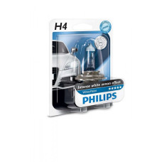 Лампа галогенна Philips H4 WhiteVision +60%, 4300K, 1шт/блістер 12342WHVB1