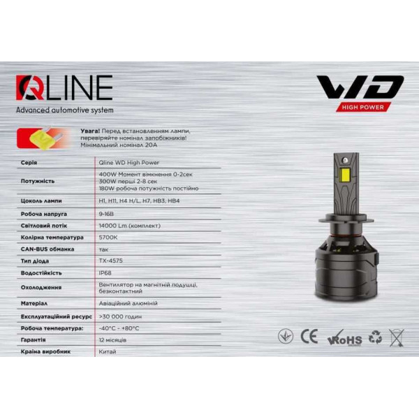 Лампи світлодіодні Qline WD High Power H11 6000K (2шт)