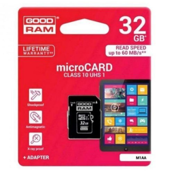 Карта пам'яті GOODRAM 32GB microCARD SDHC C10 UHS-I 100R/10W U1 + adapter