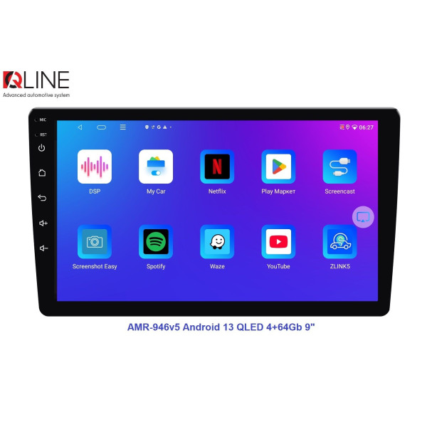 Мультимедийный центр Qline AMR-946v5 Android 13 QLED 4+64Gb 9
