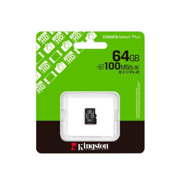 Карта пам'яті KINGSTON 64GB microSDXC Canvas Select Plus Ge n3 100R A1 Single Pack w/o ADP